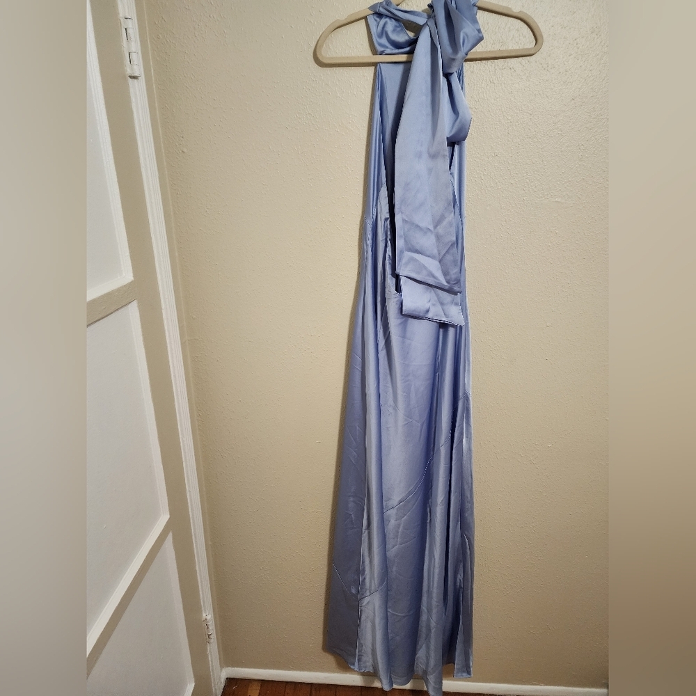 Show Me Your MuMu Lisa Maxi Steel Blue Luxe Satin Dress L Wedding Party Prom - Picture 11 of 13